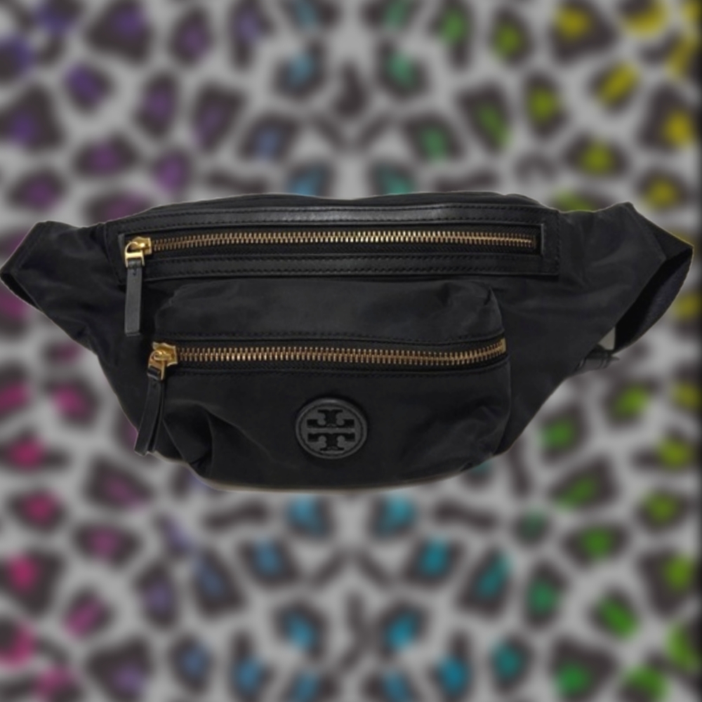 Black Belt Bag with Gold Accents